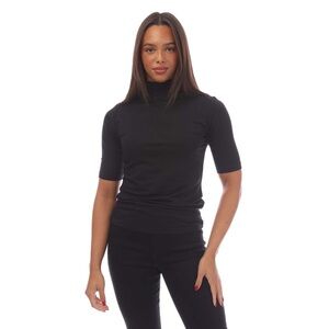 BOSS Sz M Black Stretch Jersey Mock Neck Top, Elbow Sleeve